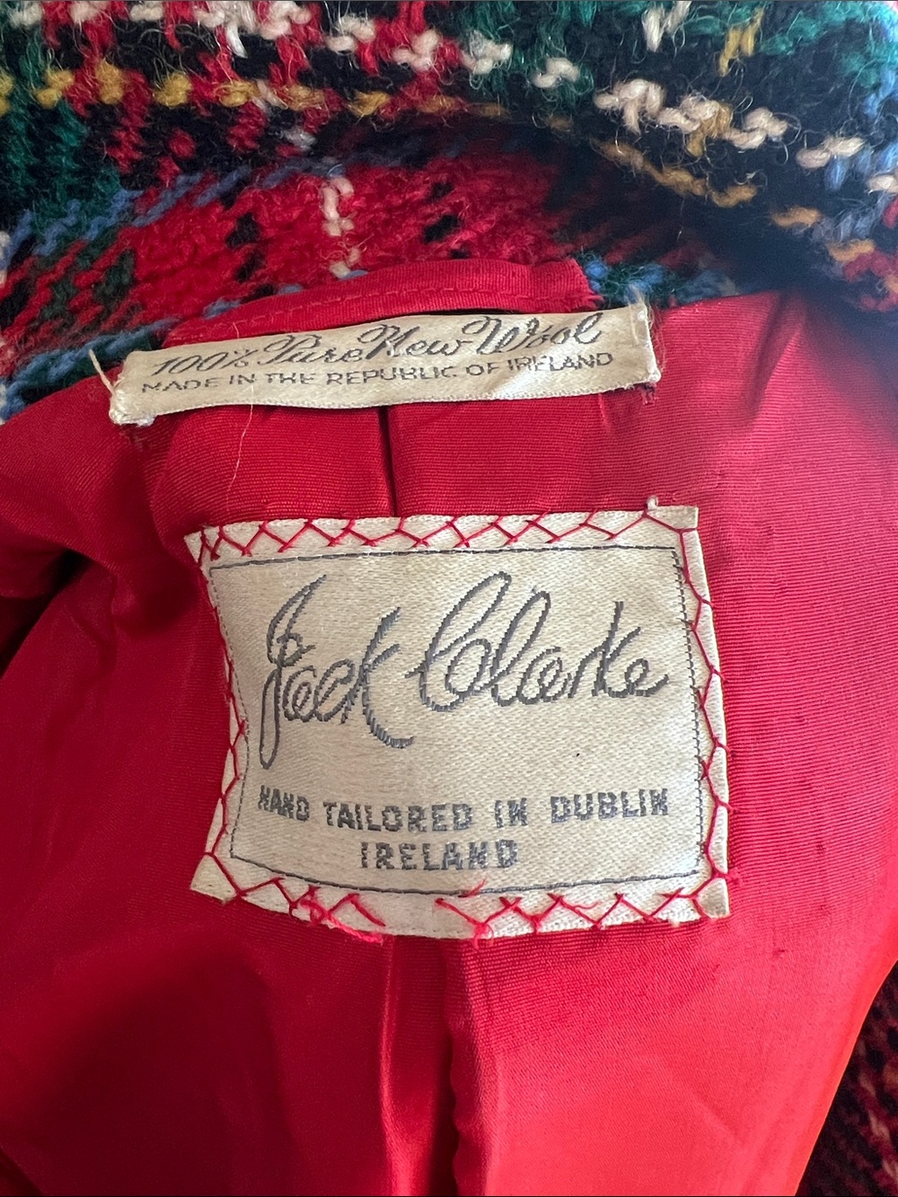 Vintage Red Plaid Double-Breasted Warm Irish Wool Coat - Picture 12 of 15